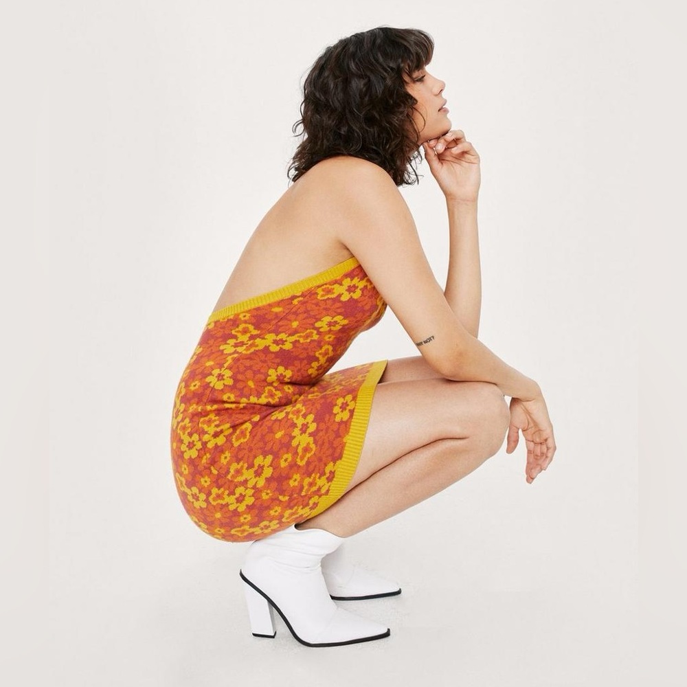 Nasty Gal Floral V Neck Collar Knitted Mini Dress‎ - Picture 8 of 12